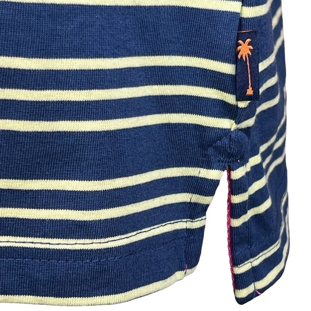 Margaritaville Men's Blue & Chartreuse Striped Polo with UPF +30 Large NWT